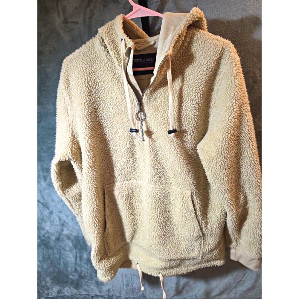 Ninth Hall Sherpa Fleece Hoodie Women's Medium Cream 1/4 Zip Pullover Cozy